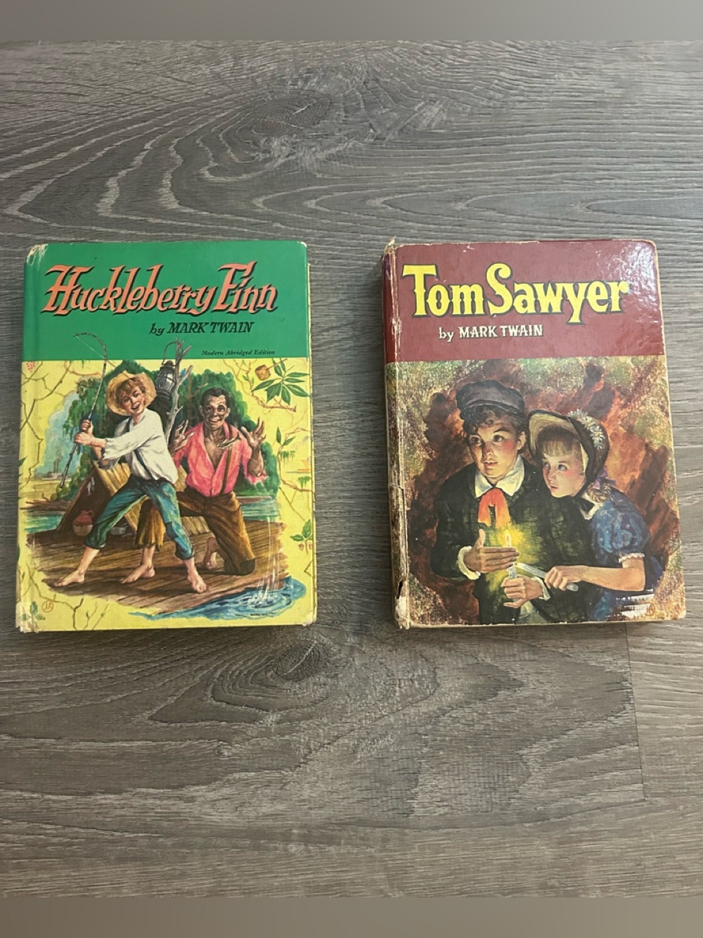 Vintage 1955 Tom Sawyer & Huckleberry Finn Books by Mark Twain